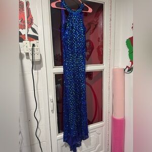 Elegant Sequin Evening Gown in Blue and Green by Mac duggal